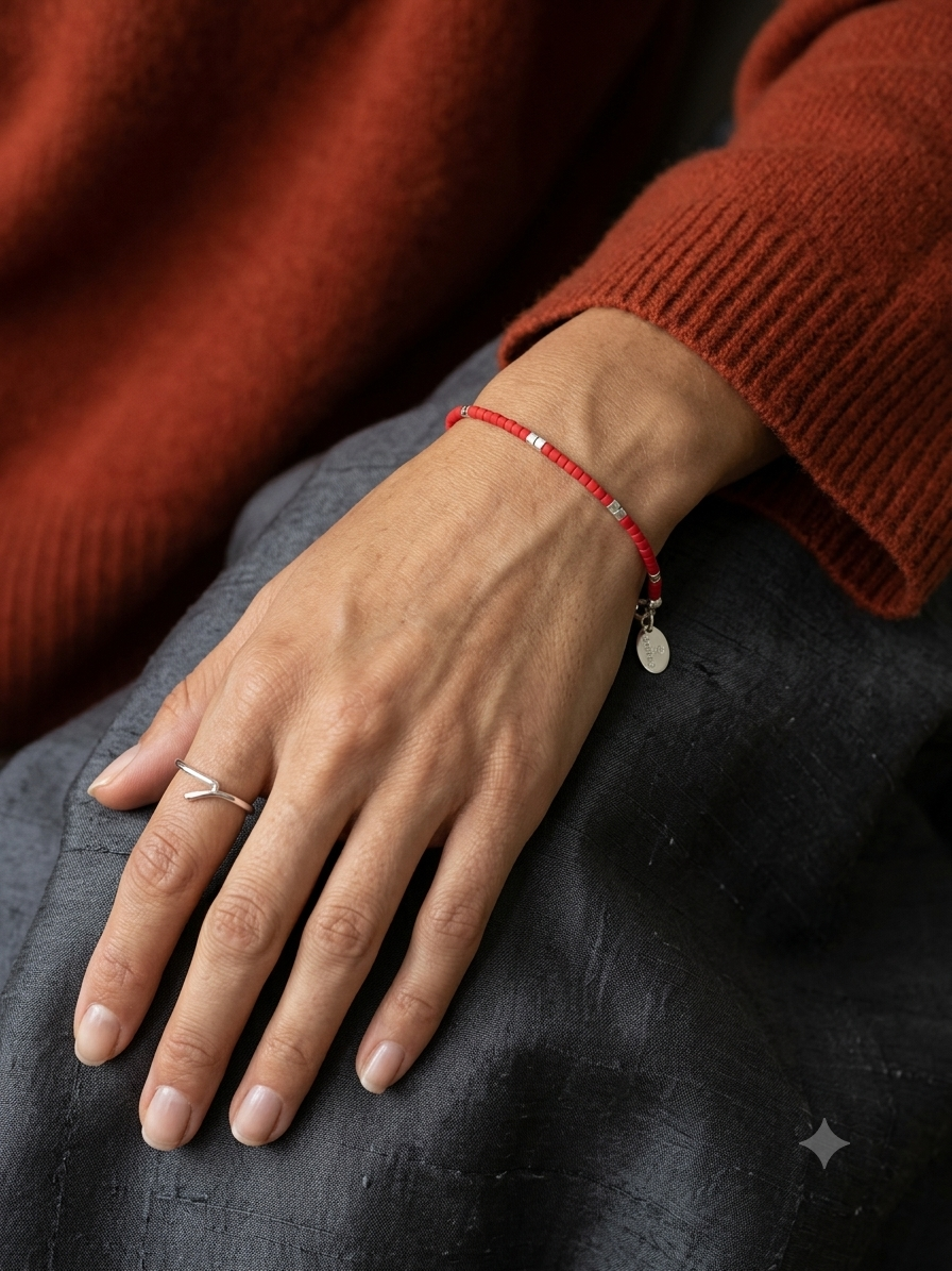 PULSERA ROJA PLATA BROCHE