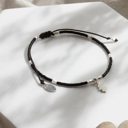 PULSERA NEGRA AJUSTABLE DIJE A ELECCIÓN