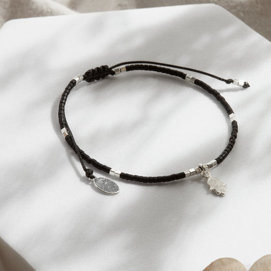 PULSERA NEGRA AJUSTABLE DIJE A ELECCIÓN