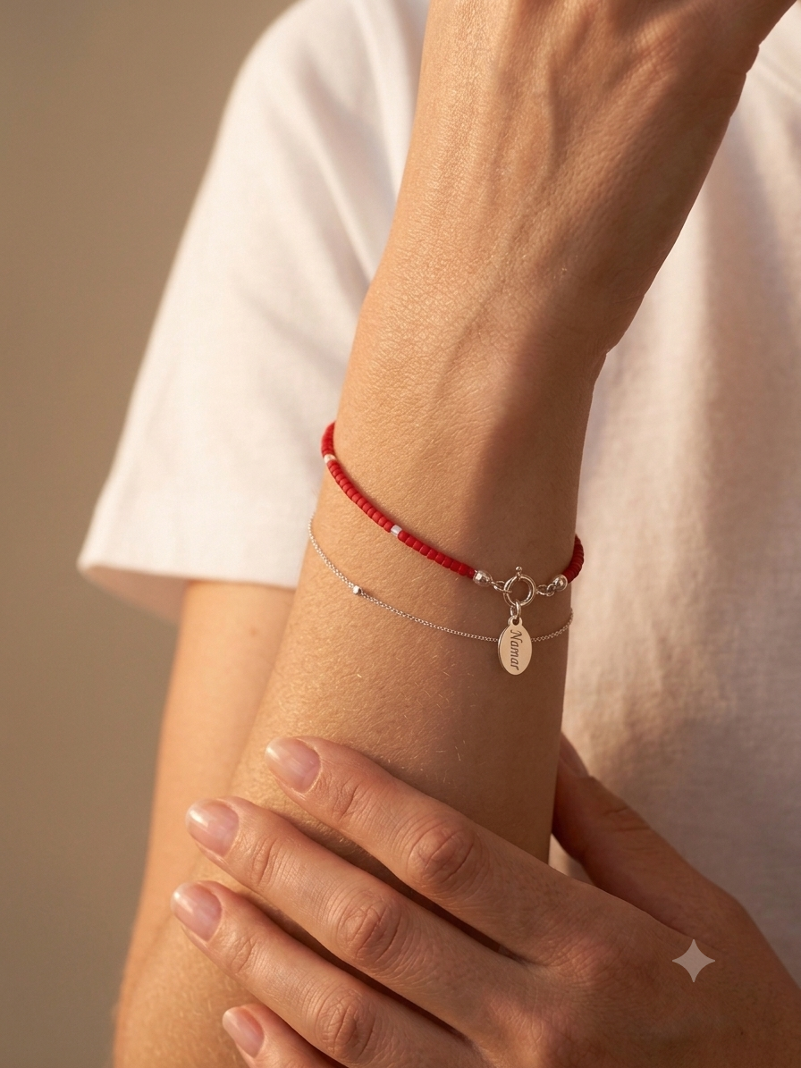 PULSERA ROJA PLATA BROCHE