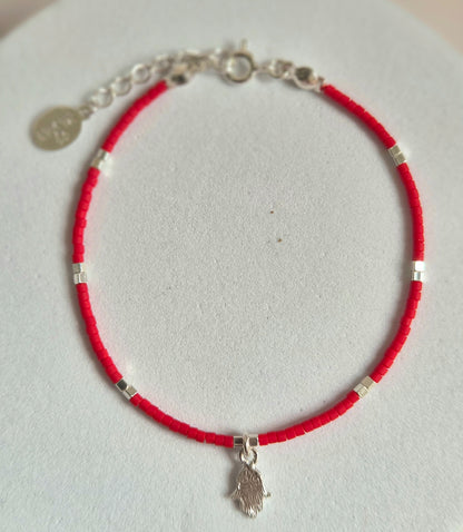 PULSERA ROJA PLATA 950 DIJE A ELECCIÓN BROCHE
